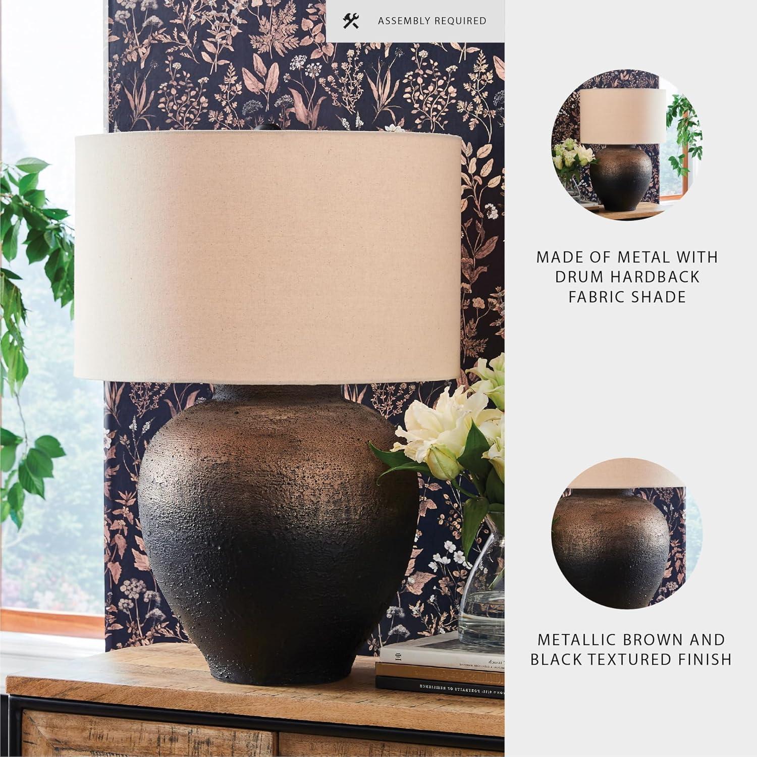 imageSignature Design by Ashley Newgerhard Industrial Table Lamp with 3Way Switch and Drum Shade Dark Brown amp Black