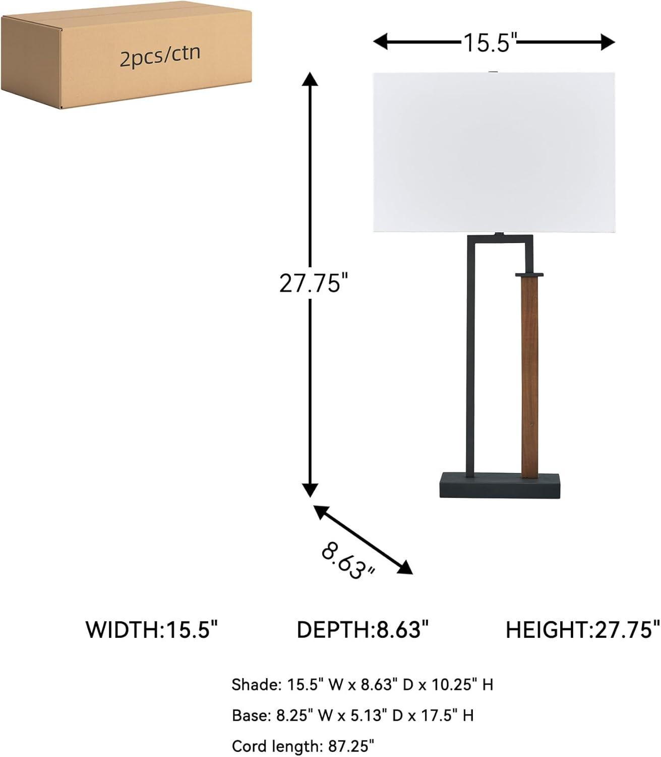 imageSignature Design by Ashley Voslen Minimalist Metal and Wood Table Lamp with 3Way Switch Set of 2 Black amp Light Brown