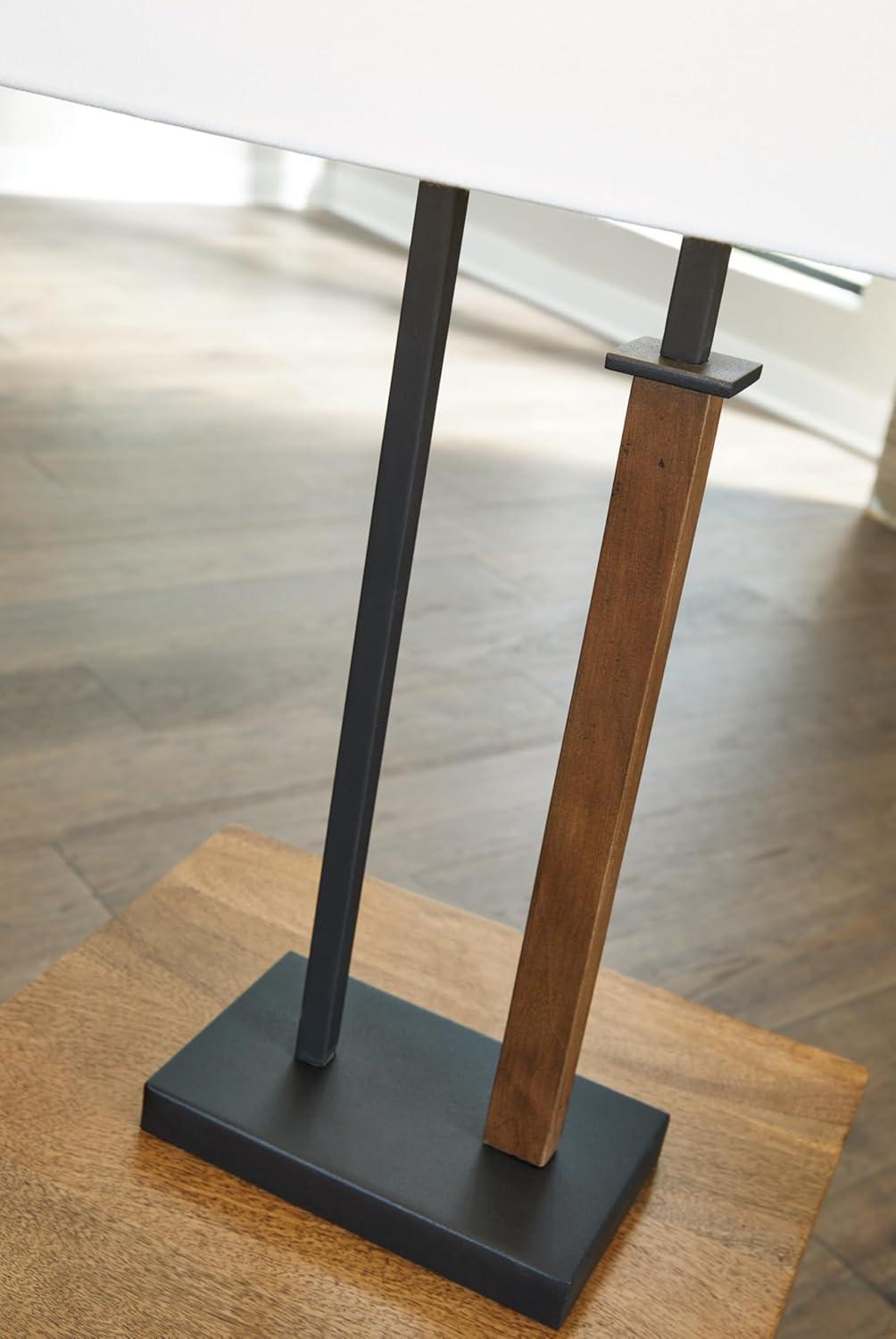 imageSignature Design by Ashley Voslen Minimalist Metal and Wood Table Lamp with 3Way Switch Set of 2 Black amp Light Brown