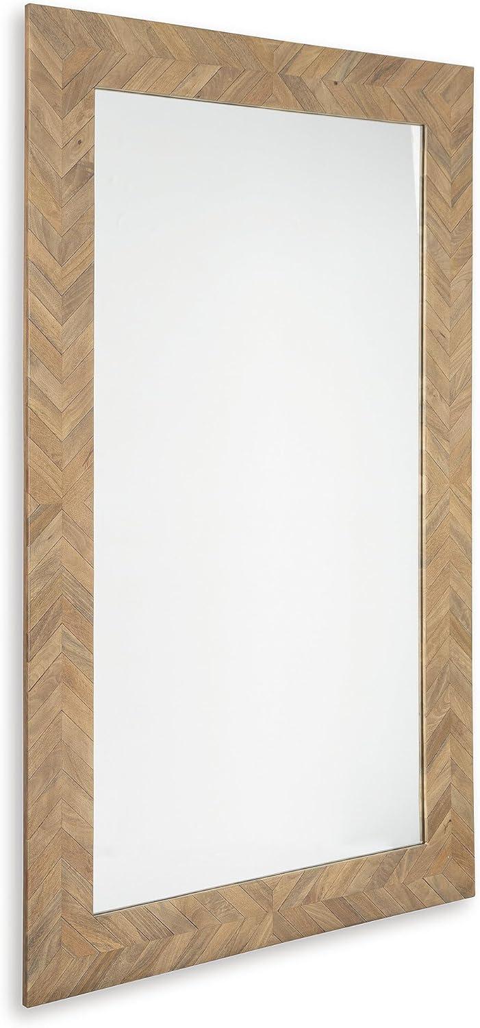 imageSignature Design by Ashley Waylane Casual Full Length Thick Framed Floor Mirror with Chevron Design Light Brown