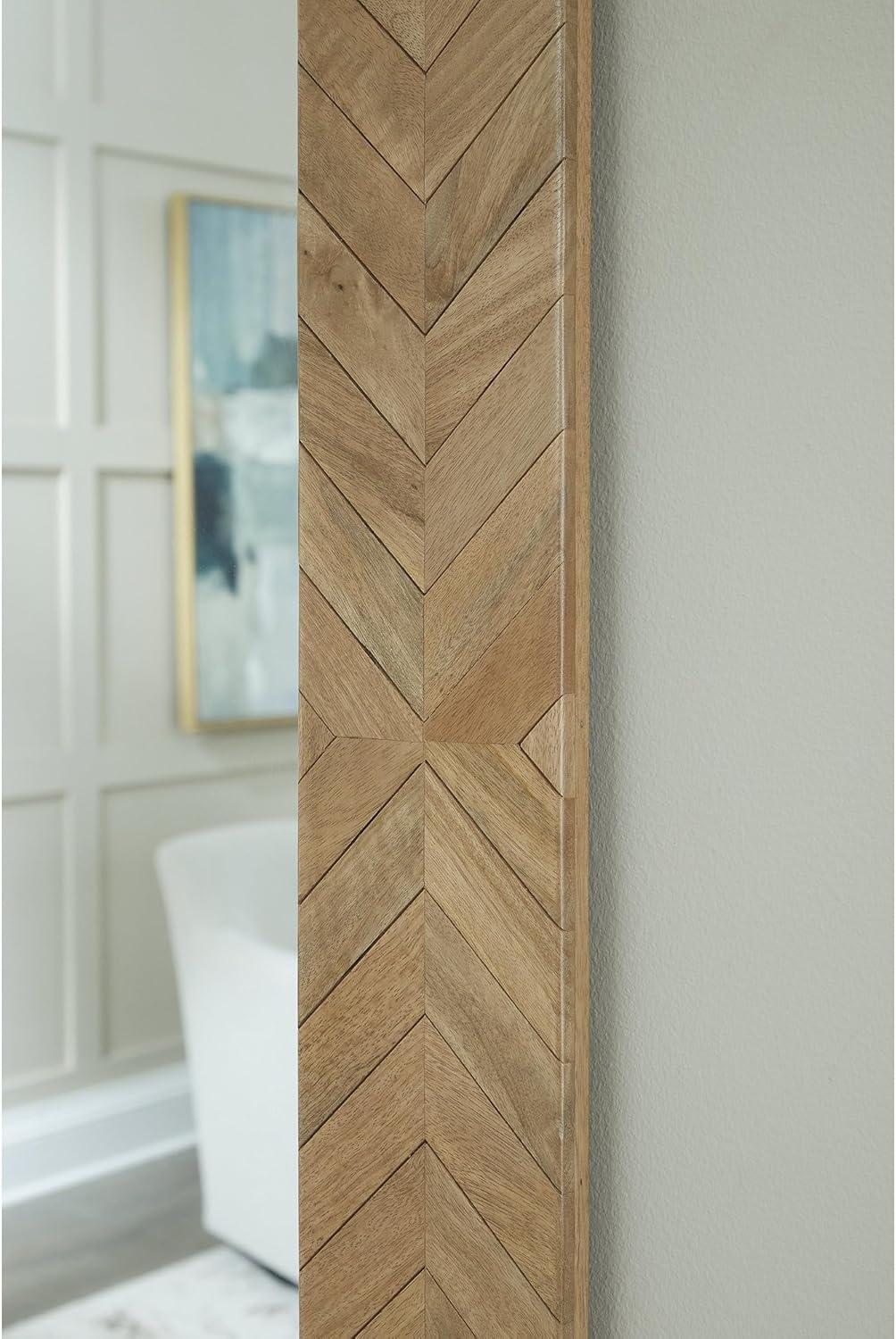 imageSignature Design by Ashley Waylane Casual Full Length Thick Framed Floor Mirror with Chevron Design Light Brown