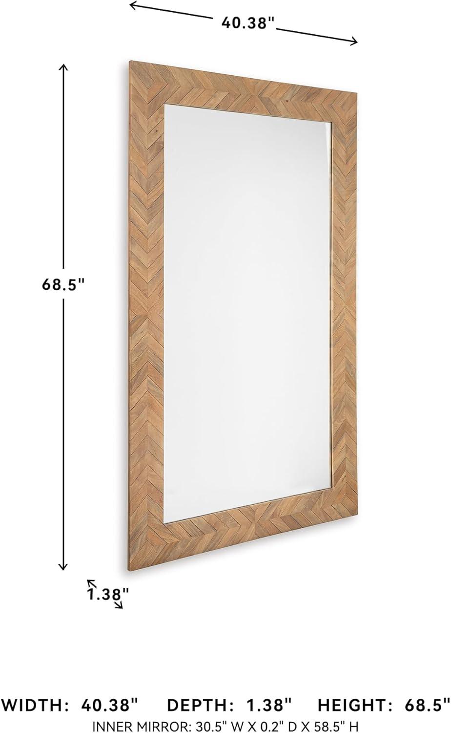 imageSignature Design by Ashley Waylane Casual Full Length Thick Framed Floor Mirror with Chevron Design Light Brown