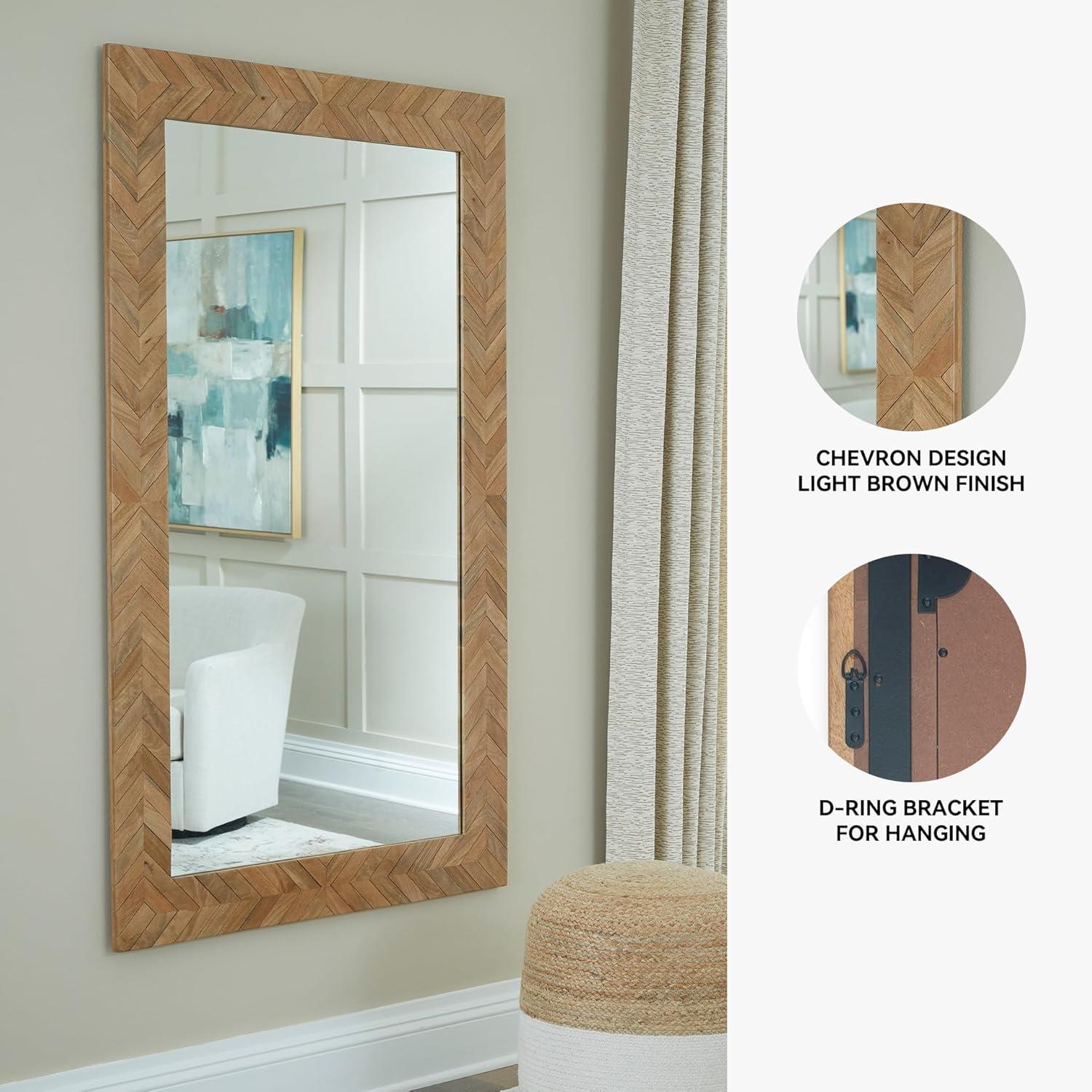 imageSignature Design by Ashley Waylane Casual Full Length Thick Framed Floor Mirror with Chevron Design Light Brown