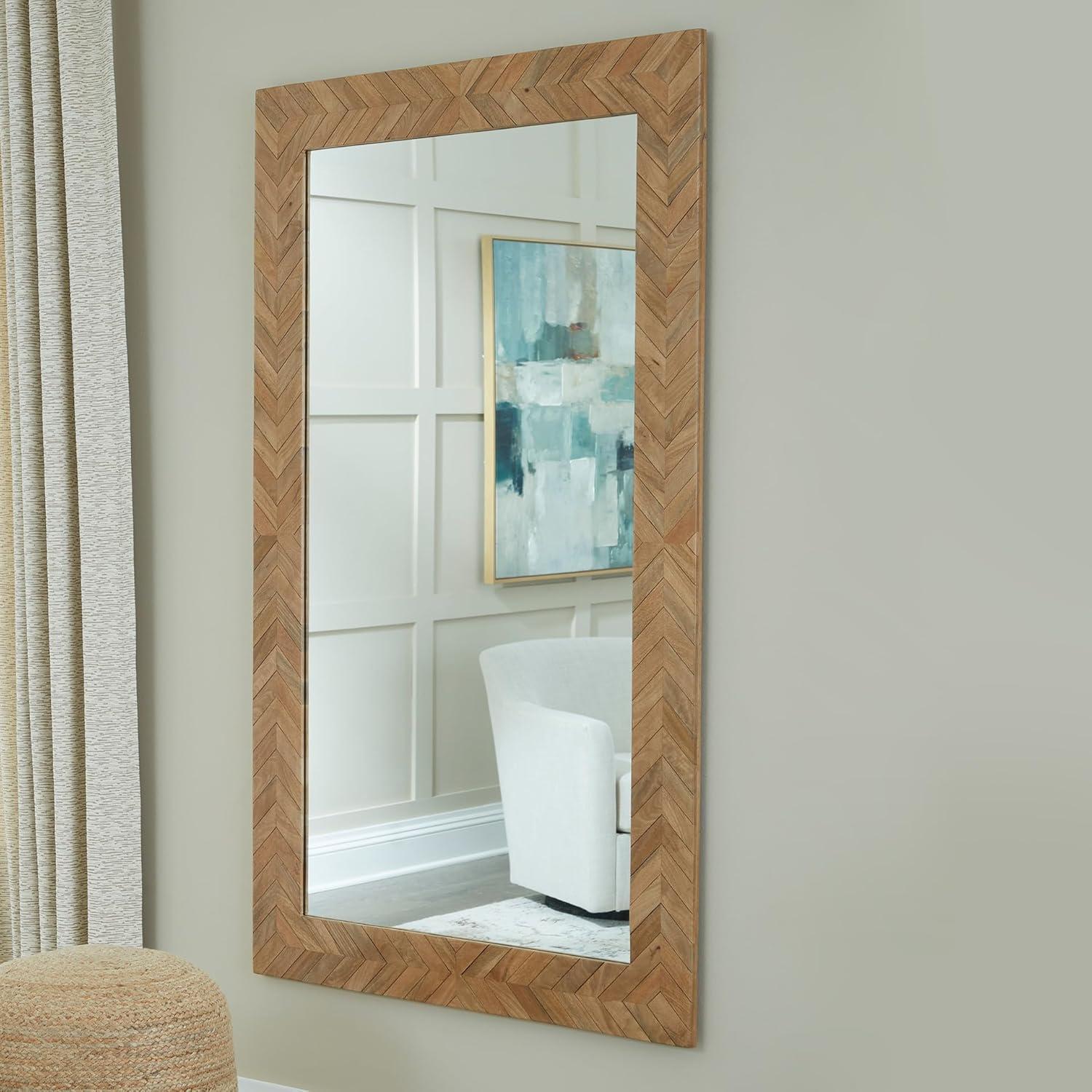 imageSignature Design by Ashley Waylane Casual Full Length Thick Framed Floor Mirror with Chevron Design Light Brown