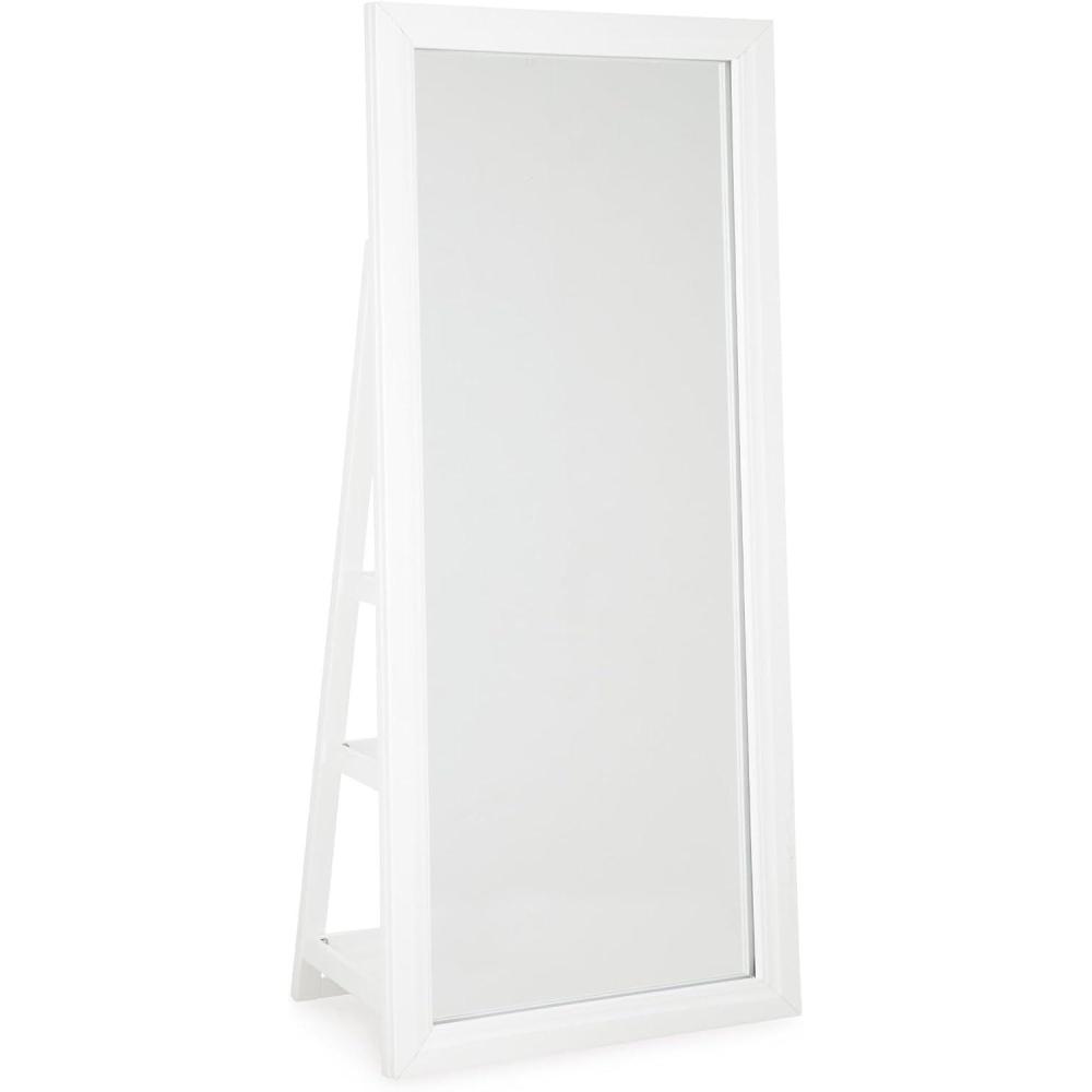imageSignature Design by Ashley Evesen Modern Full Length Thick Framed Floor Standing Mirror with LED Lights and 3 Shelves White