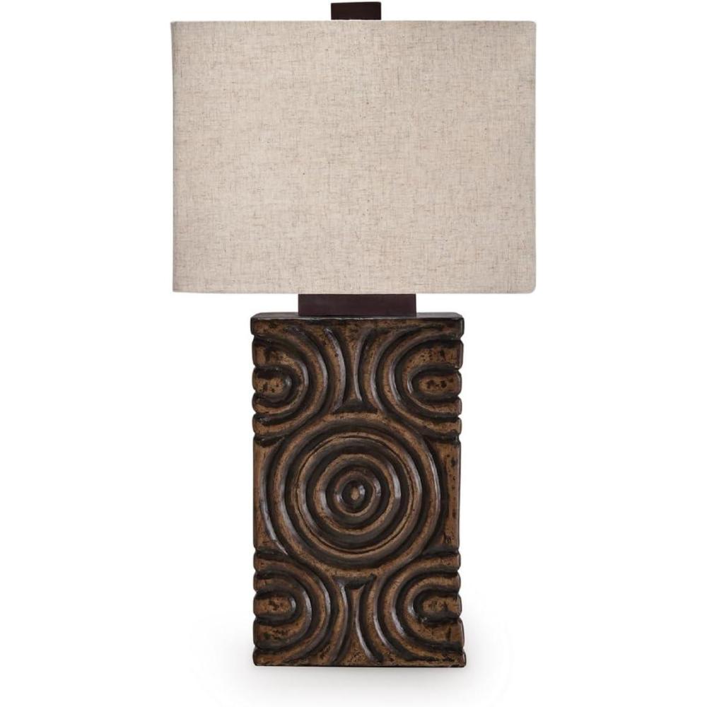 imageSignature Design by Ashley Heathbury Rustic Table Lamp with 3Way Switch and Rectangular Shade Dark Brown