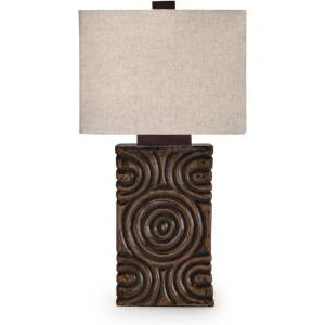 Signature Design by Ashley Heathbury Rustic Table Lamp with 3-Way Switch and Rectangular Shade, Dark Brown