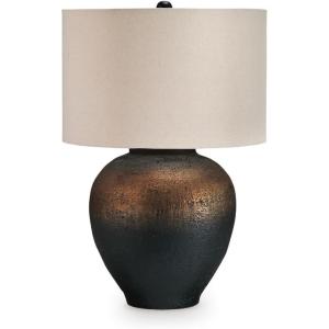 Signature Design by Ashley Newgerhard Industrial Table Lamp with 3-Way Switch and Drum Shade, Dark Brown & Black