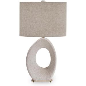 Signature Design by Ashley Trentlen Modern Table Lamp with 3-Way Switch and Drum Shade, Gold & Beige