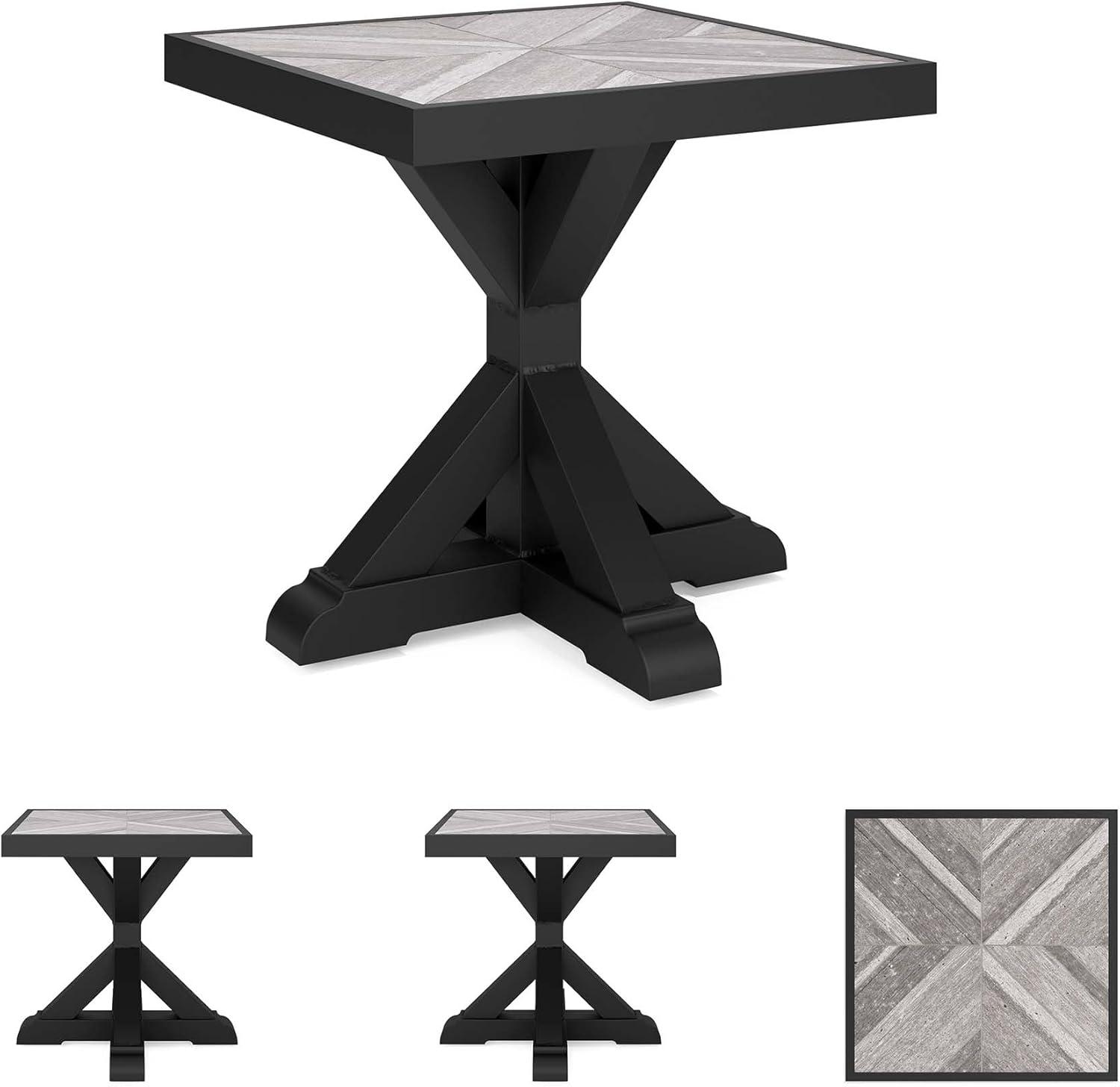 imageSignature Design by Ashley Beachcroft Farmhouse Weather and Rust Resistant Outdoor End Table with Porcelain Tabletop Black amp Light GrayBlack