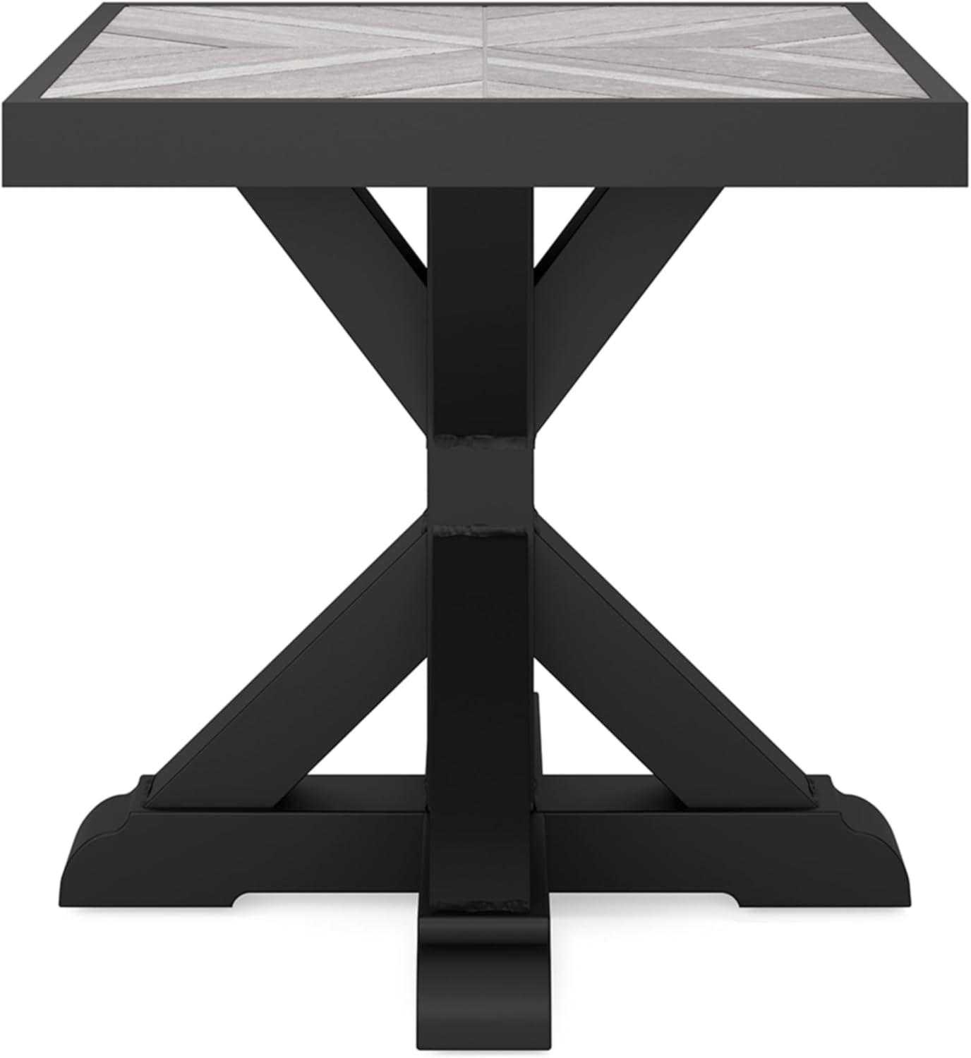 imageSignature Design by Ashley Beachcroft Farmhouse Weather and Rust Resistant Outdoor End Table with Porcelain Tabletop Black amp Light GrayBlack