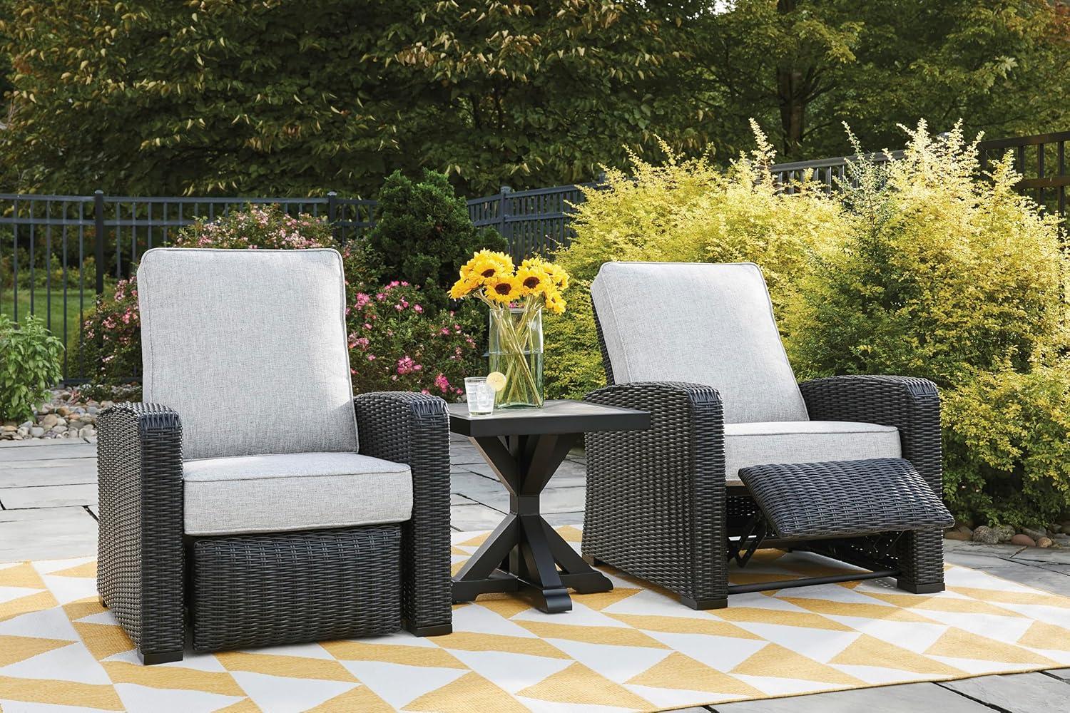 imageSignature Design by Ashley Beachcroft Farmhouse Weather and Rust Resistant Outdoor End Table with Porcelain Tabletop Black amp Light GrayBlack