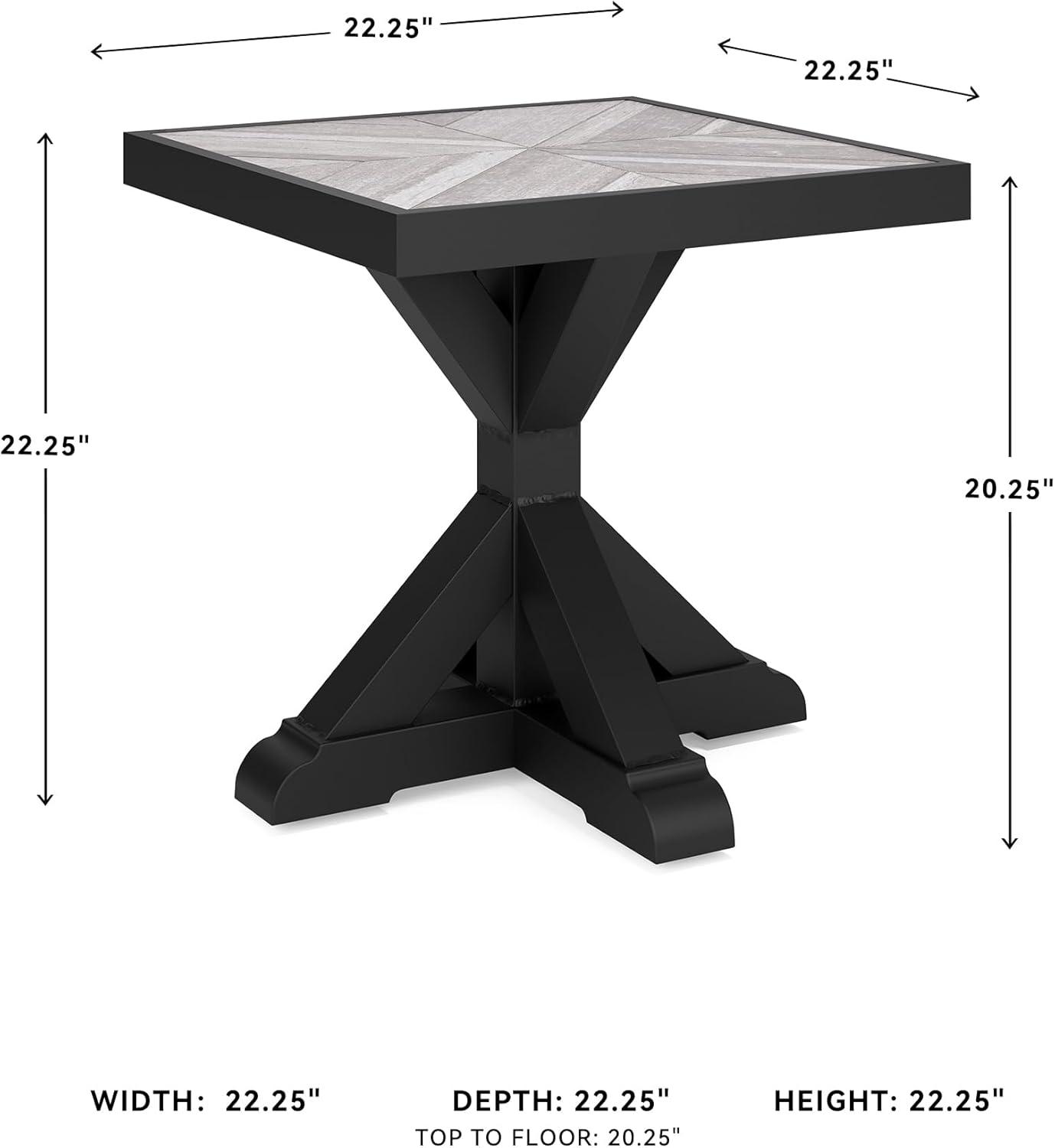 imageSignature Design by Ashley Beachcroft Farmhouse Weather and Rust Resistant Outdoor End Table with Porcelain Tabletop Black amp Light GrayBlack