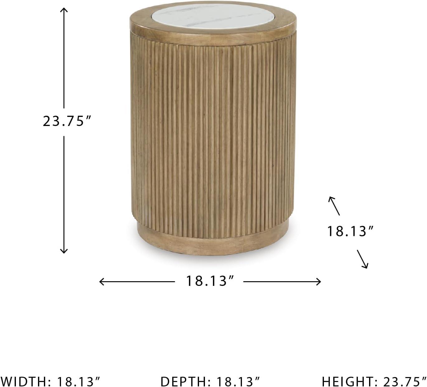 imageSignature Design by Ashley Camdill Round End Table Scratch amp Stain Resistant Faux Marble Top Hardwood Solids 1813 W x 1813 D x 2375 H Light Brown amp White