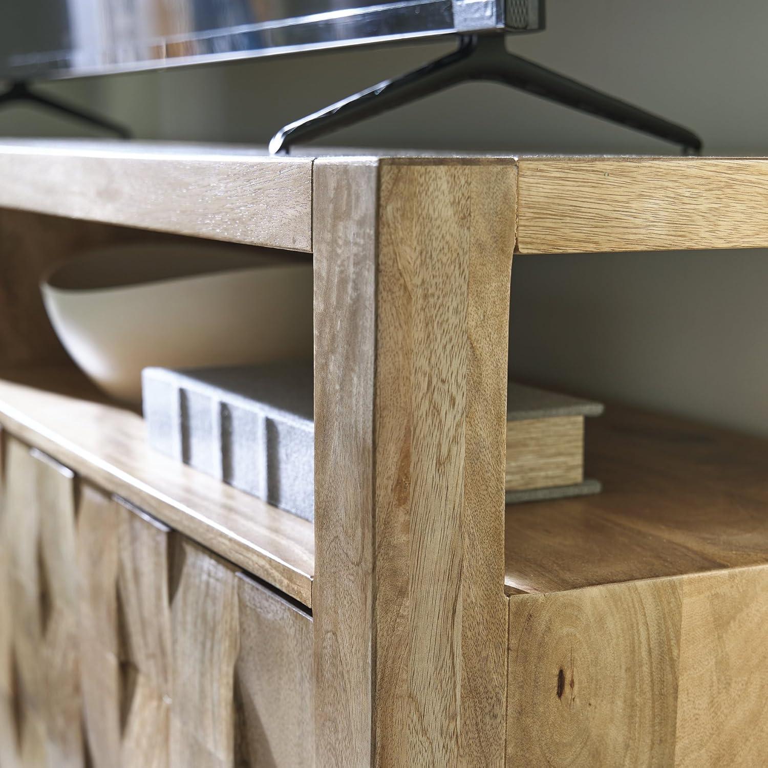 imageSignature Design by Ashley Hudwick Farmhouse 4Door Accent Cabinet with 2 Adjustable Shelves Light Brown
