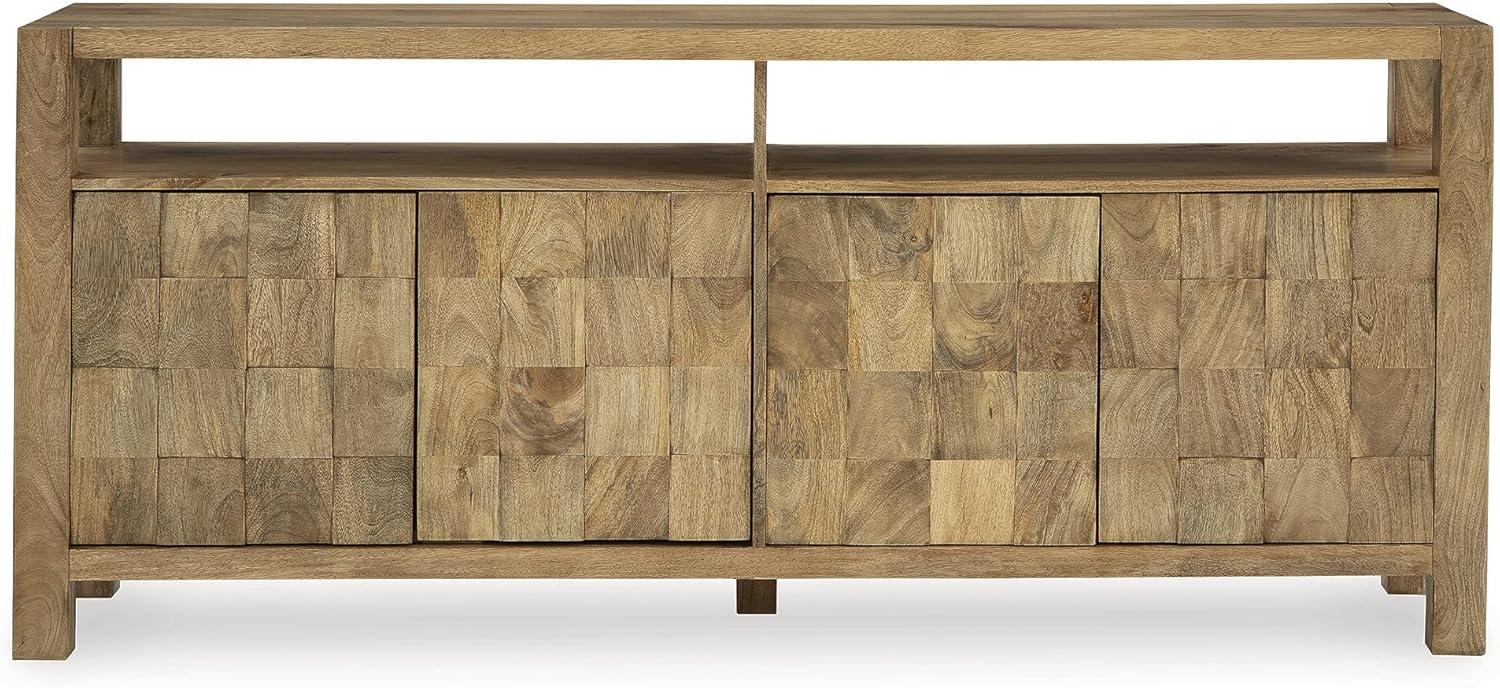 imageSignature Design by Ashley Hudwick Farmhouse 4Door Accent Cabinet with 2 Adjustable Shelves Light Brown
