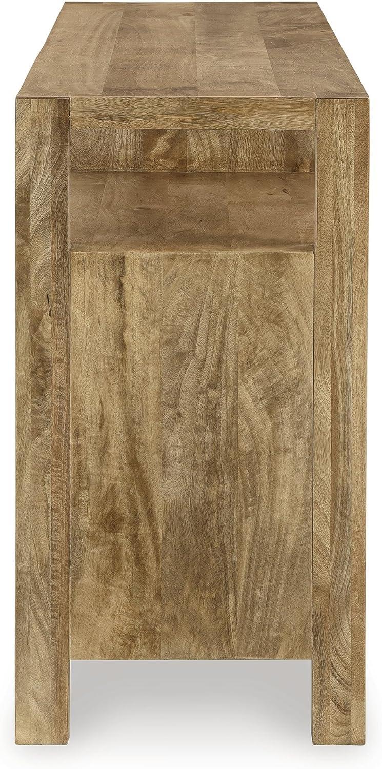 imageSignature Design by Ashley Hudwick Farmhouse 4Door Accent Cabinet with 2 Adjustable Shelves Light Brown