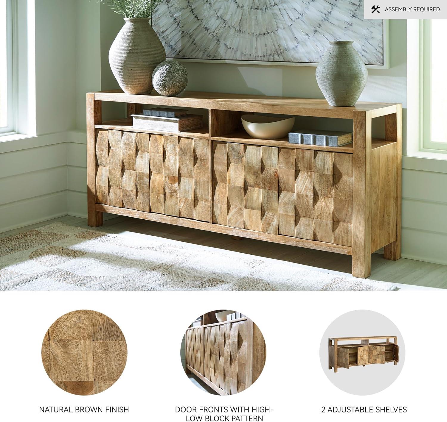 imageSignature Design by Ashley Hudwick Farmhouse 4Door Accent Cabinet with 2 Adjustable Shelves Light Brown