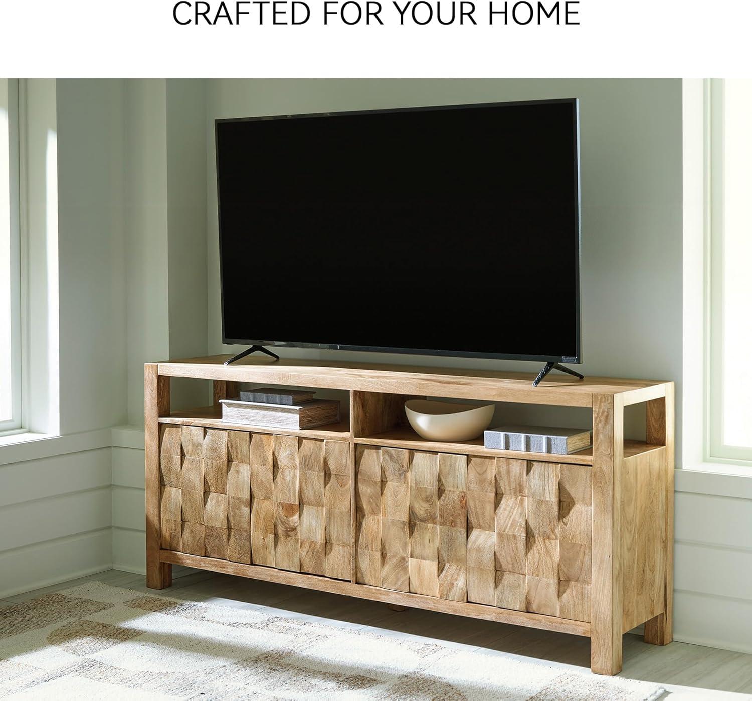 imageSignature Design by Ashley Hudwick Farmhouse 4Door Accent Cabinet with 2 Adjustable Shelves Light Brown