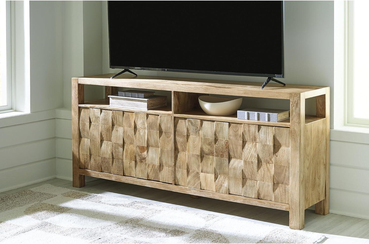 imageSignature Design by Ashley Hudwick Farmhouse 4Door Accent Cabinet with 2 Adjustable Shelves Light Brown