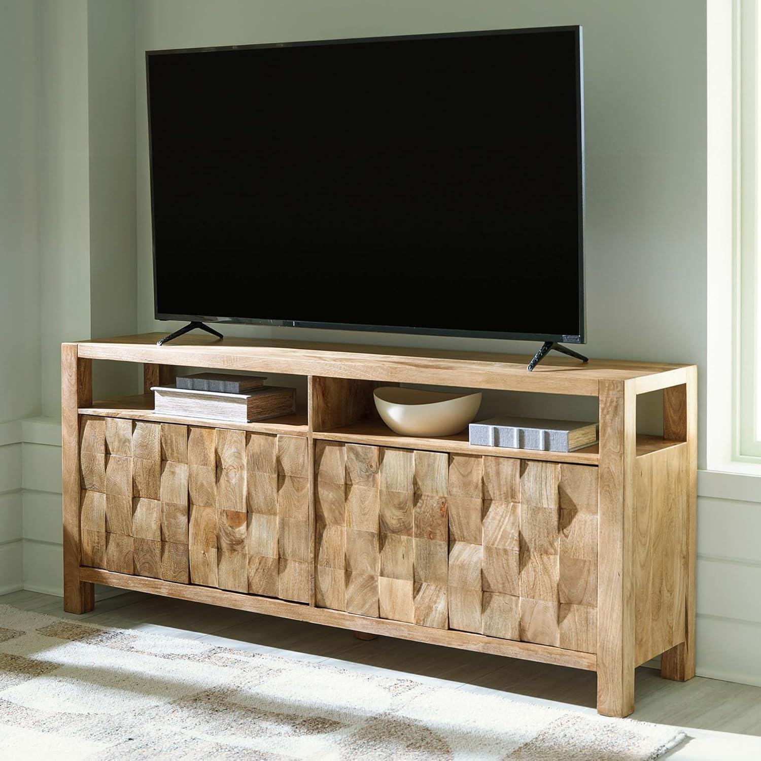 imageSignature Design by Ashley Hudwick Farmhouse 4Door Accent Cabinet with 2 Adjustable Shelves Light Brown