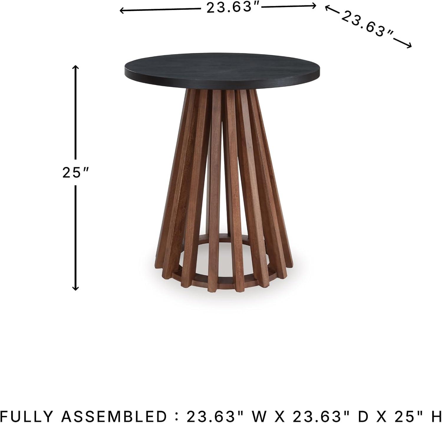 imageSignature Design by Ashley Kallari Casual Round End Table Modern Design TwoTone Slatted Base Mango Wood 2363 W x 2363 D x 25 H BrownBlackEnd Table