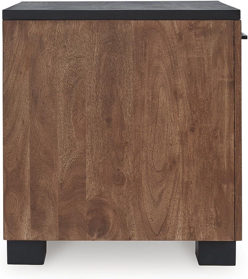 imageSignature Design by Ashley Kallari Industrial Chairside End Table with Cabinet and Shelf Dark Brown amp Black