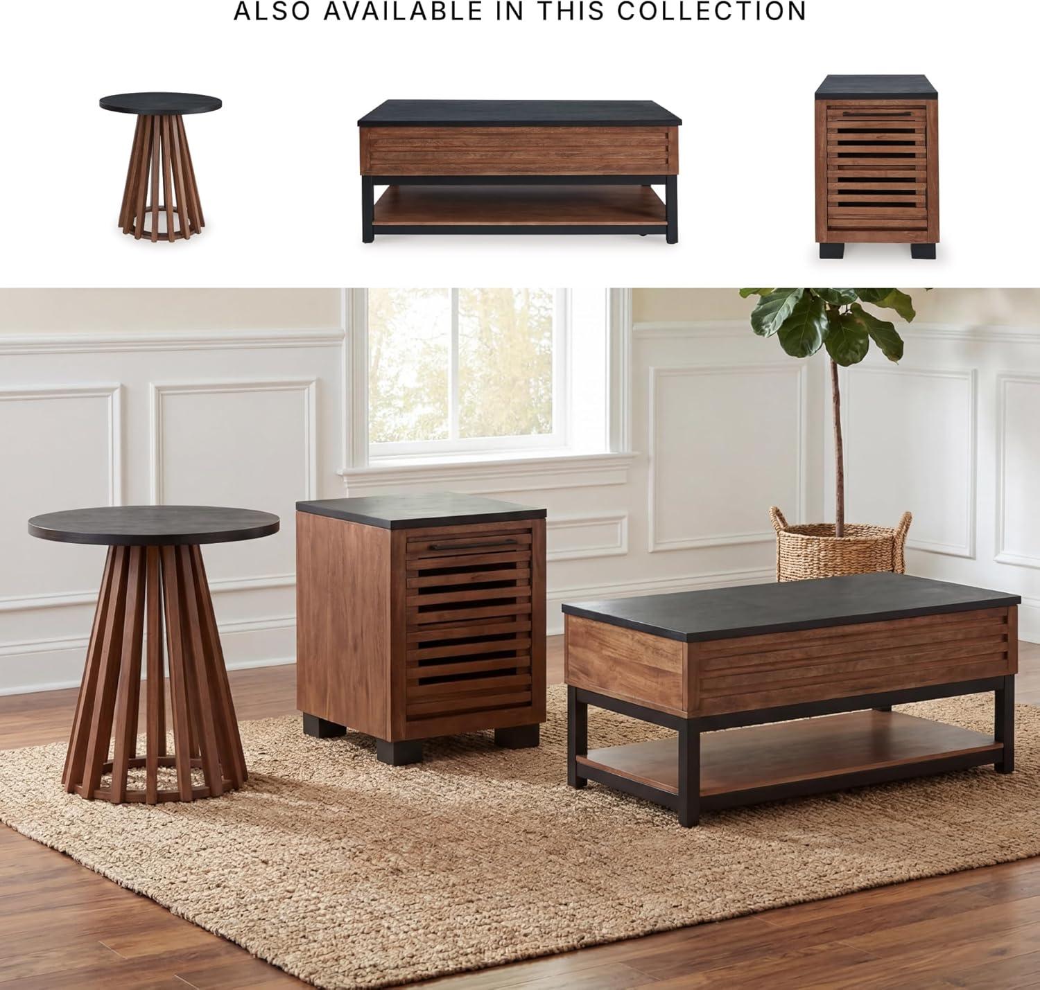 imageSignature Design by Ashley Kallari Industrial Chairside End Table with Cabinet and Shelf Dark Brown amp Black