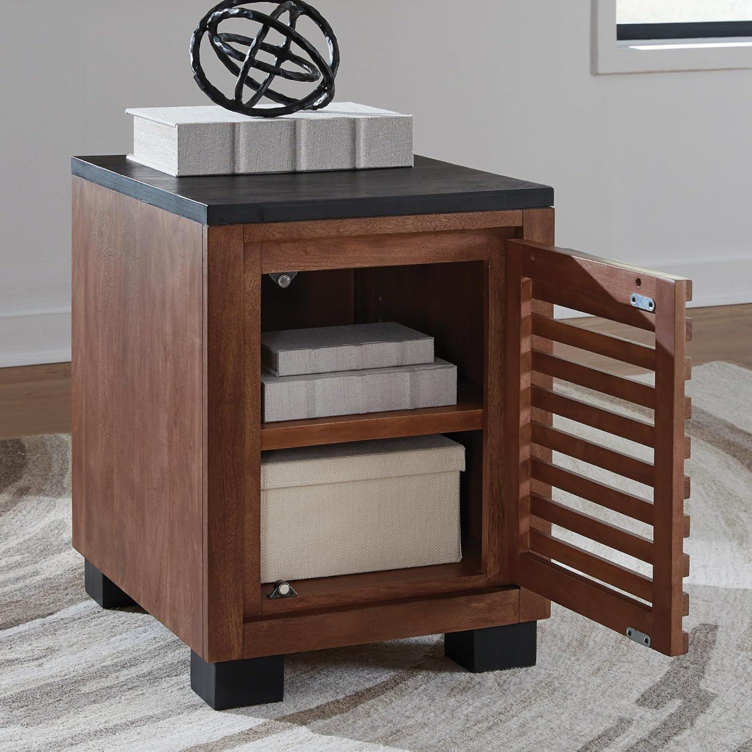 imageSignature Design by Ashley Kallari Industrial Chairside End Table with Cabinet and Shelf Dark Brown amp Black