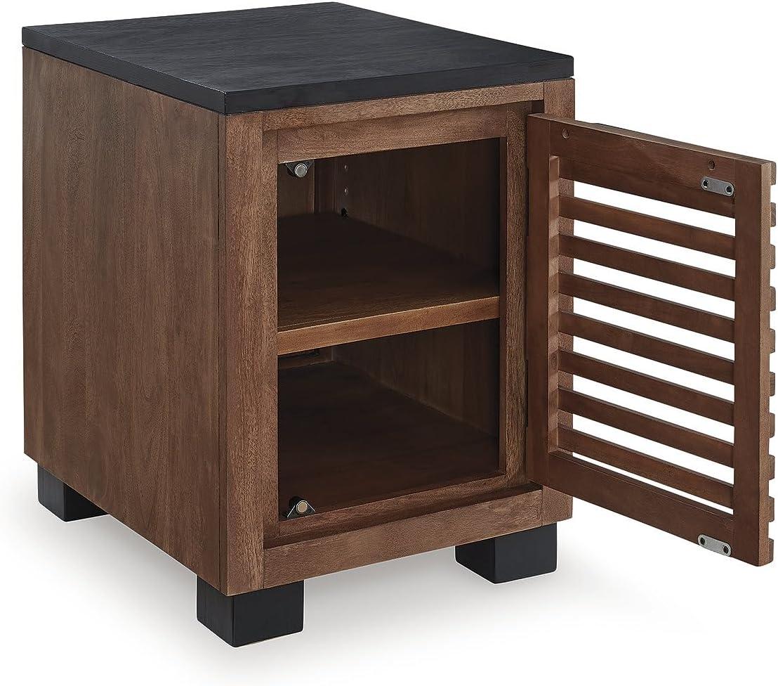 imageSignature Design by Ashley Kallari Industrial Chairside End Table with Cabinet and Shelf Dark Brown amp Black