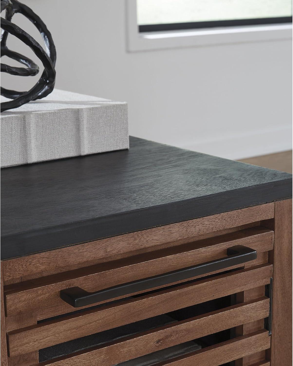 imageSignature Design by Ashley Kallari Industrial Chairside End Table with Cabinet and Shelf Dark Brown amp Black