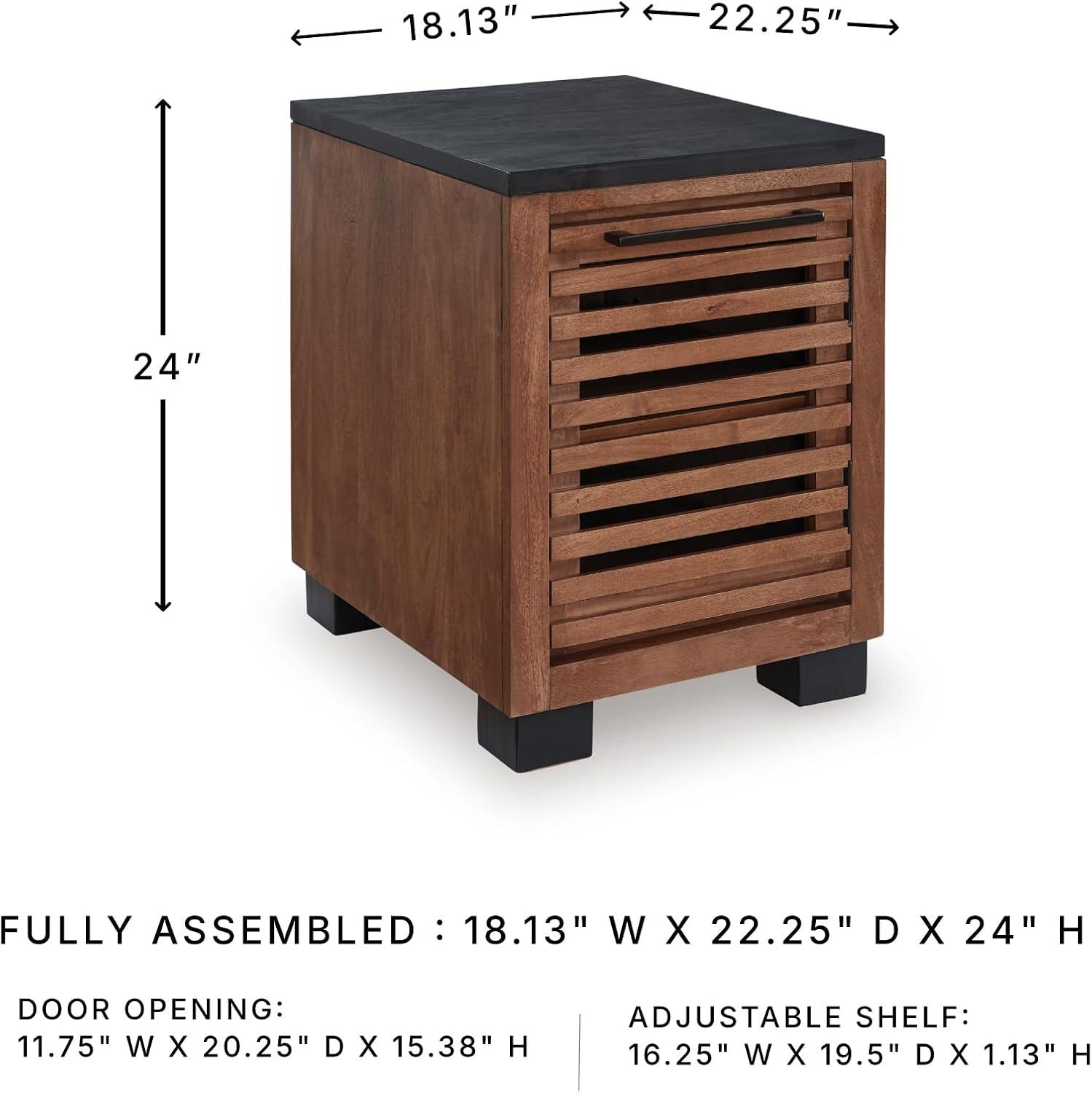 imageSignature Design by Ashley Kallari Industrial Chairside End Table with Cabinet and Shelf Dark Brown amp Black