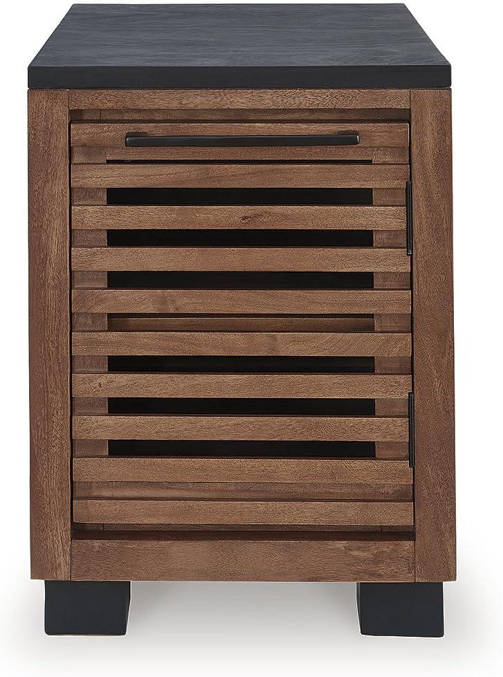 imageSignature Design by Ashley Kallari Industrial Chairside End Table with Cabinet and Shelf Dark Brown amp Black