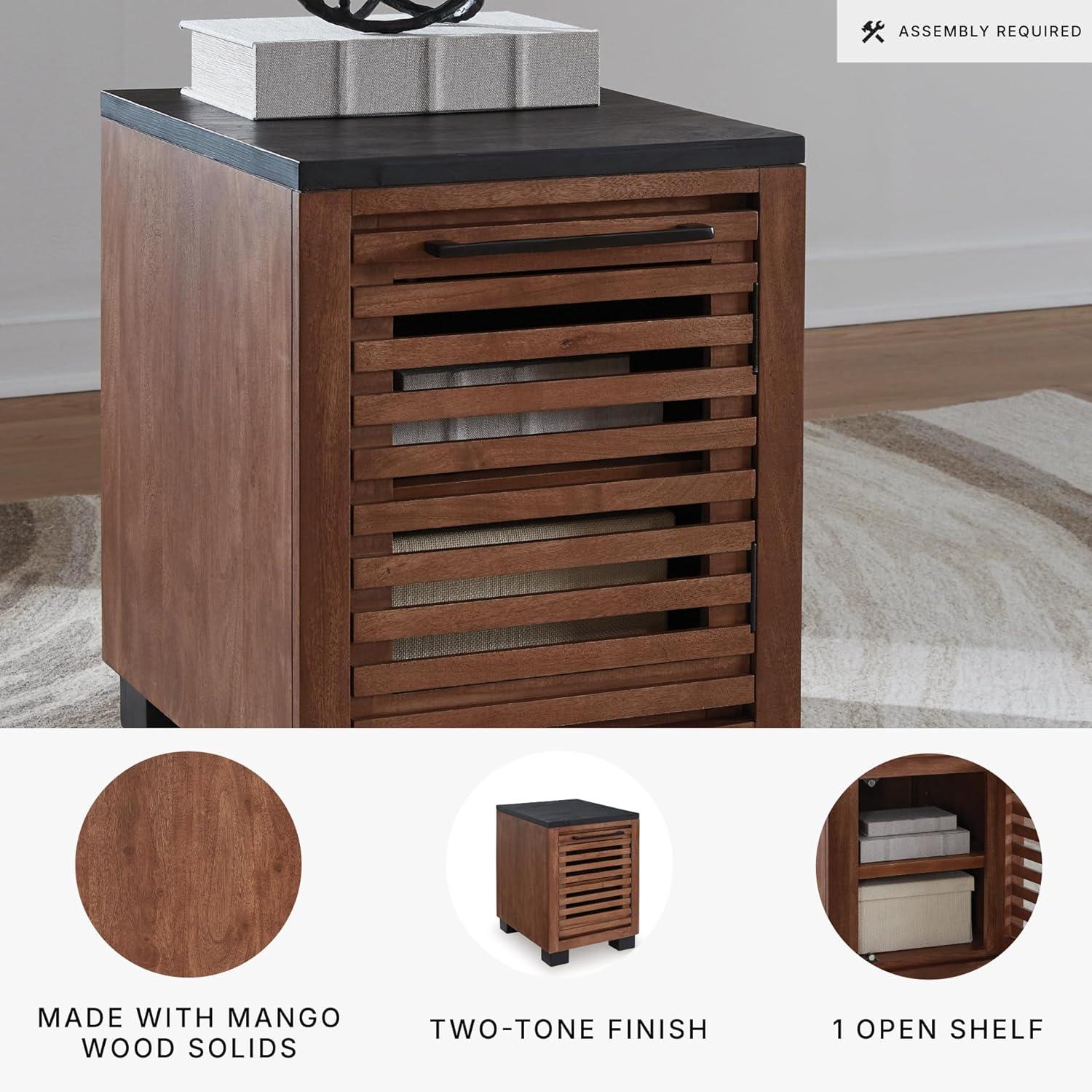 imageSignature Design by Ashley Kallari Industrial Chairside End Table with Cabinet and Shelf Dark Brown amp Black