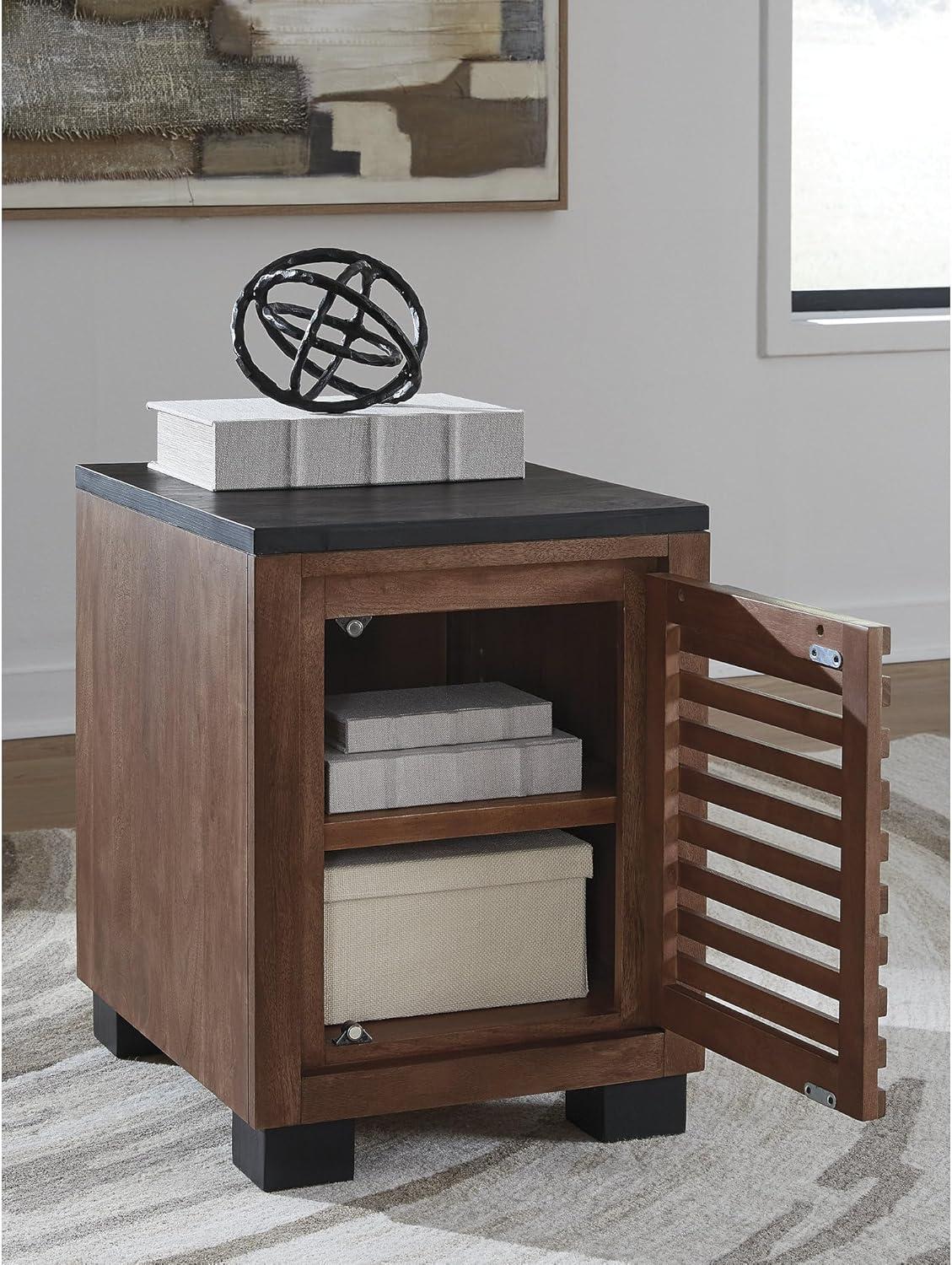 imageSignature Design by Ashley Kallari Industrial Chairside End Table with Cabinet and Shelf Dark Brown amp Black