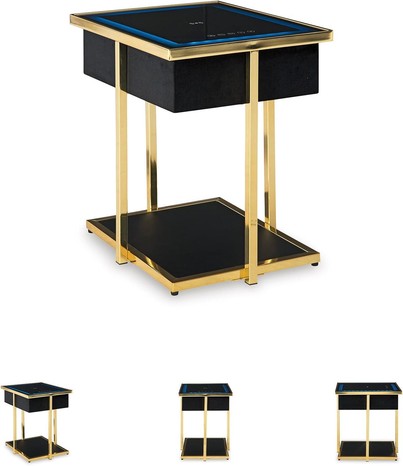 imageSignature Design by Ashley Rexwell Contemporary Accent Table with Speaker USB Ports Wireless Charging LED Light and Shelf Black amp Metallic