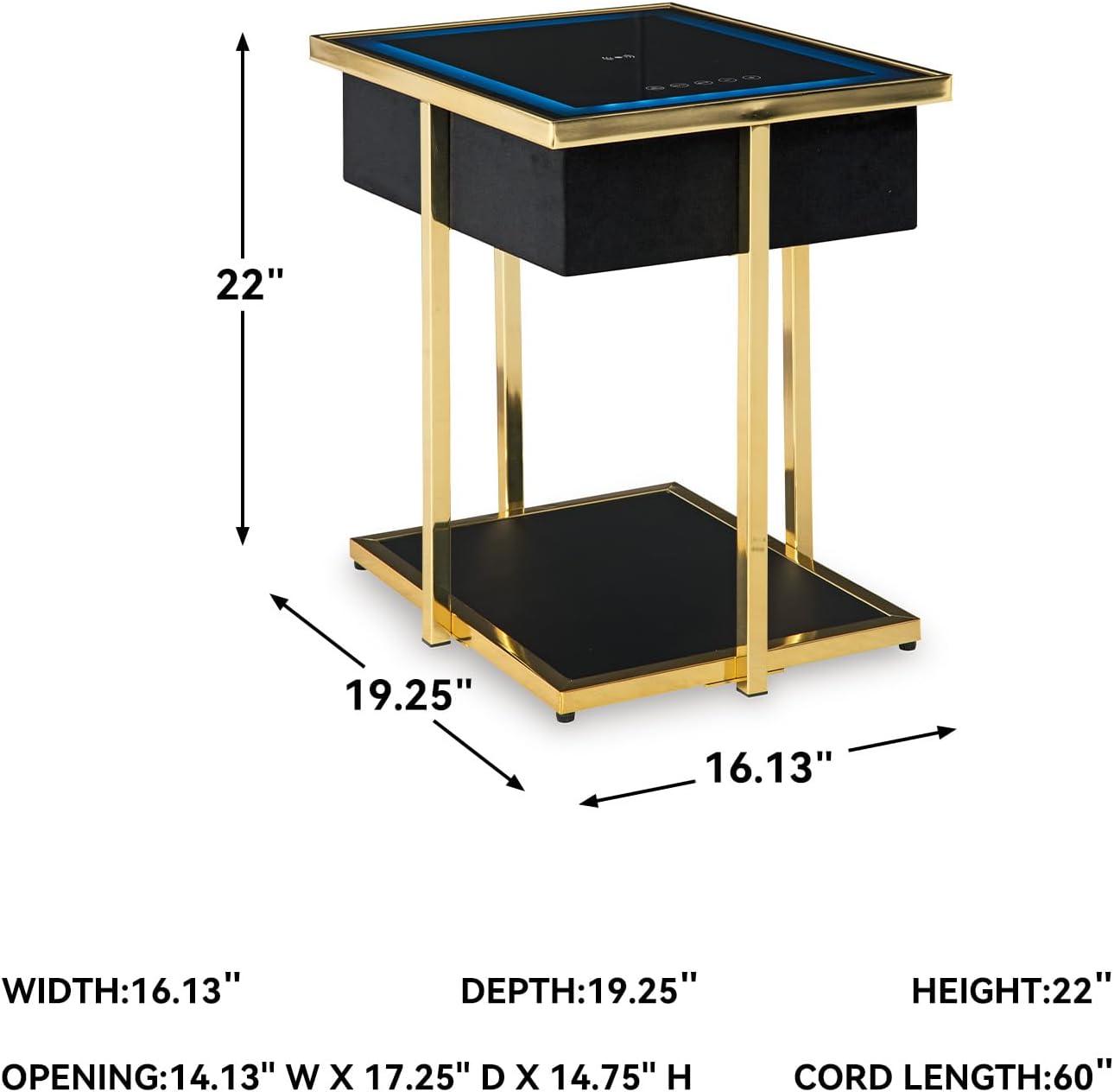 imageSignature Design by Ashley Rexwell Contemporary Accent Table with Speaker USB Ports Wireless Charging LED Light and Shelf Black amp Metallic