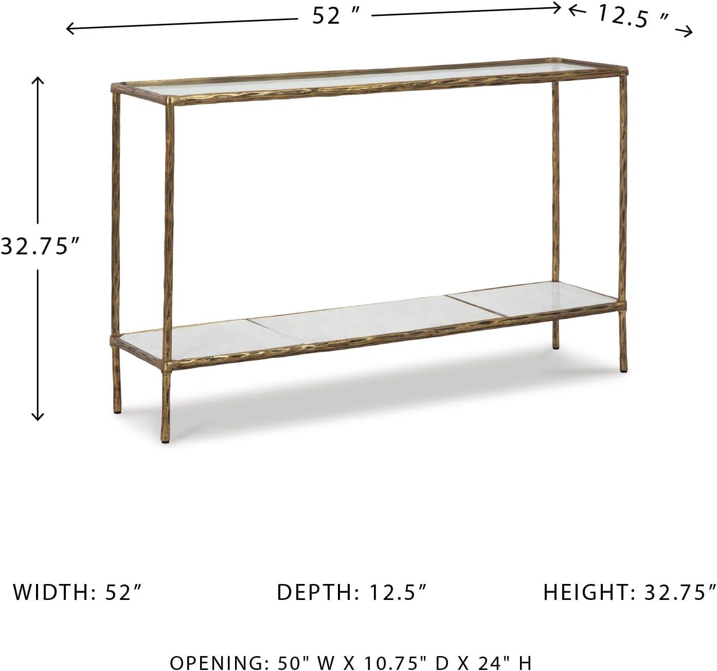 imageSignature Design by Ashley Ryandale Console Sofa Table Glass Tabletop White Marble Lower Shelf Sand Casted Aluminum 52 W x 125 D x 3275 H Antique Brass Finish
