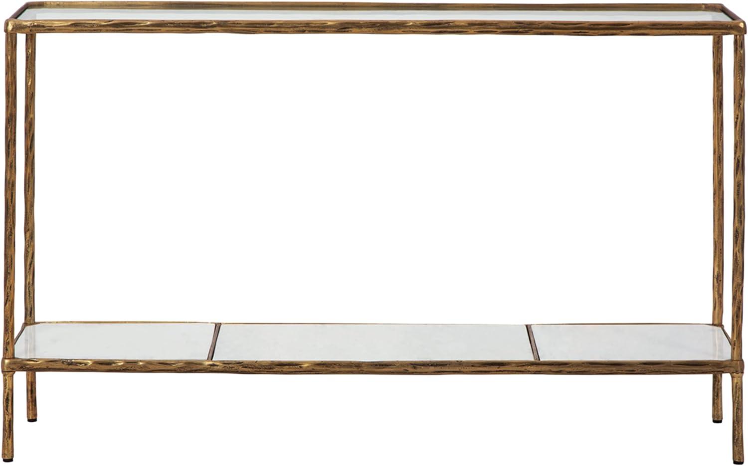 imageSignature Design by Ashley Ryandale Console Sofa Table Glass Tabletop White Marble Lower Shelf Sand Casted Aluminum 52 W x 125 D x 3275 H Antique Brass Finish