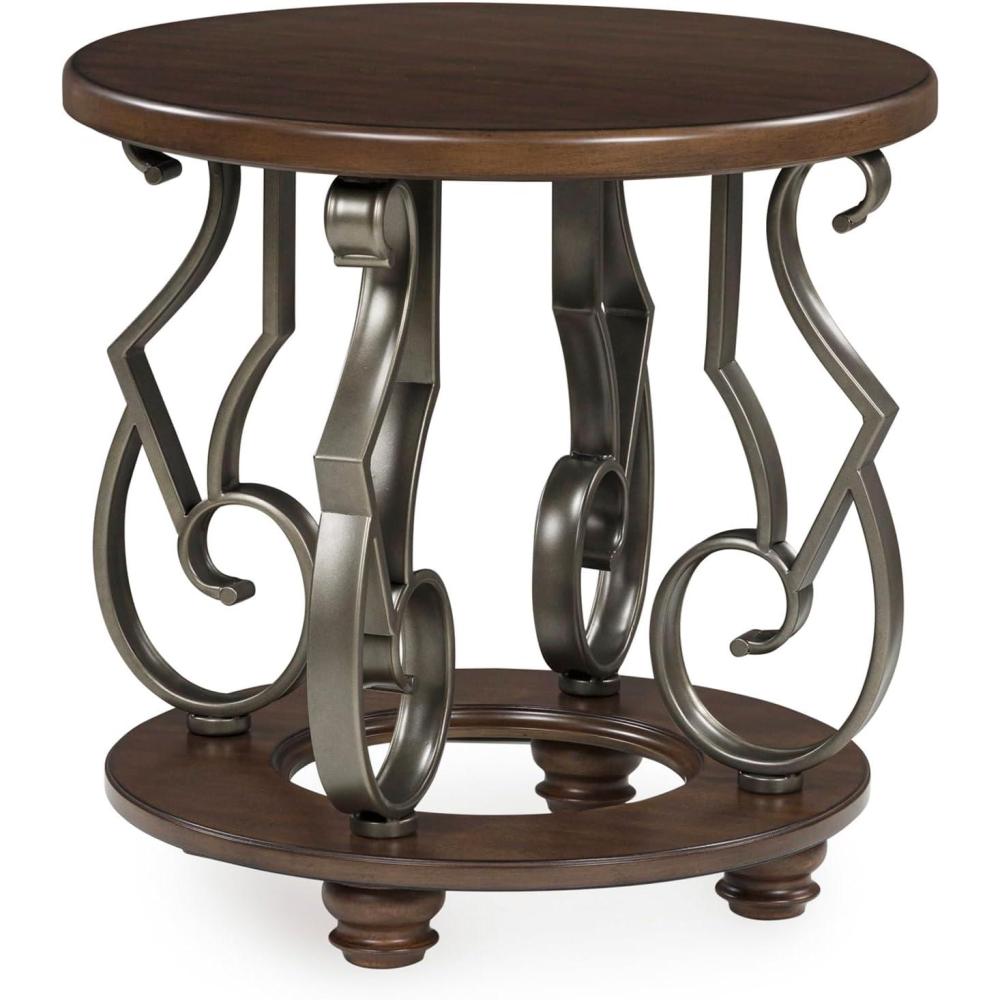 imageSignature Design by Ashley Frallyn Classic End Table with Metal Legs Dark Brown