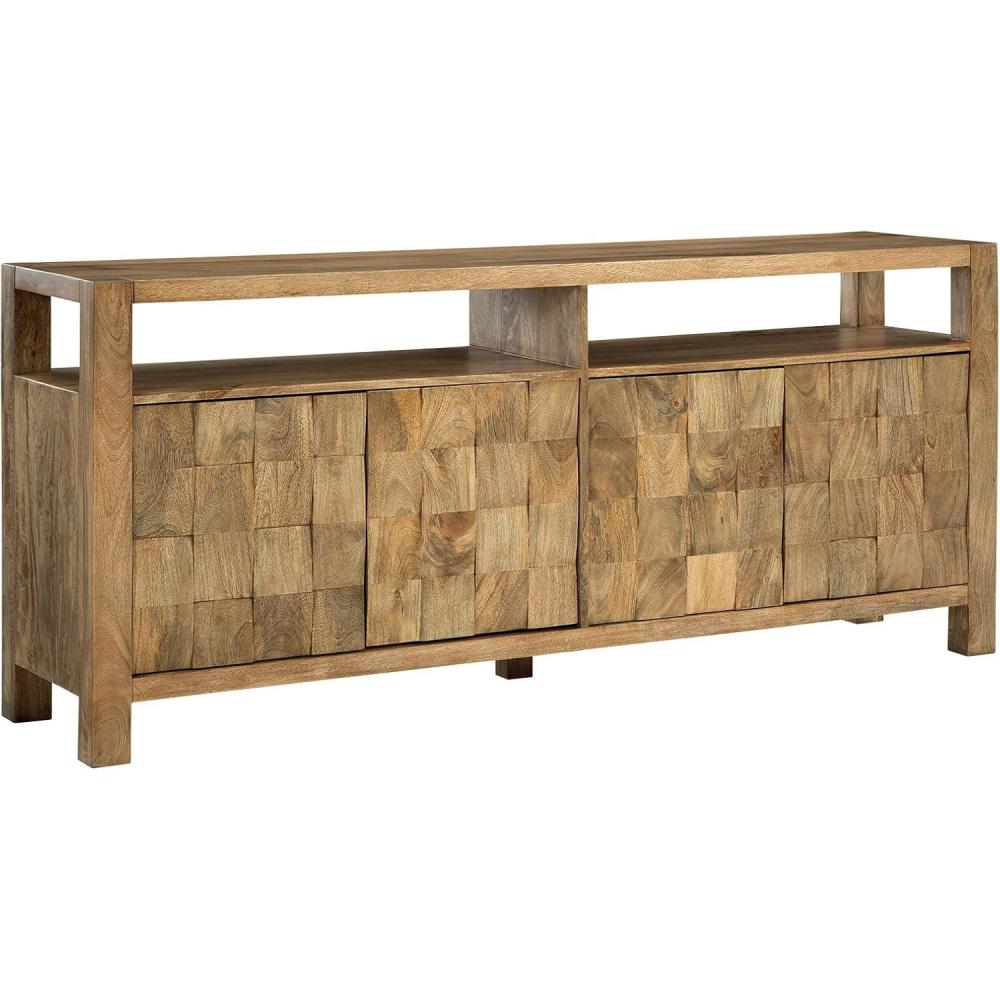 imageSignature Design by Ashley Hudwick Farmhouse 4Door Accent Cabinet with 2 Adjustable Shelves Light Brown