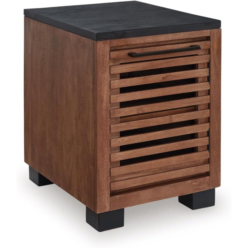 imageSignature Design by Ashley Kallari Industrial Chairside End Table with Cabinet and Shelf Dark Brown amp Black