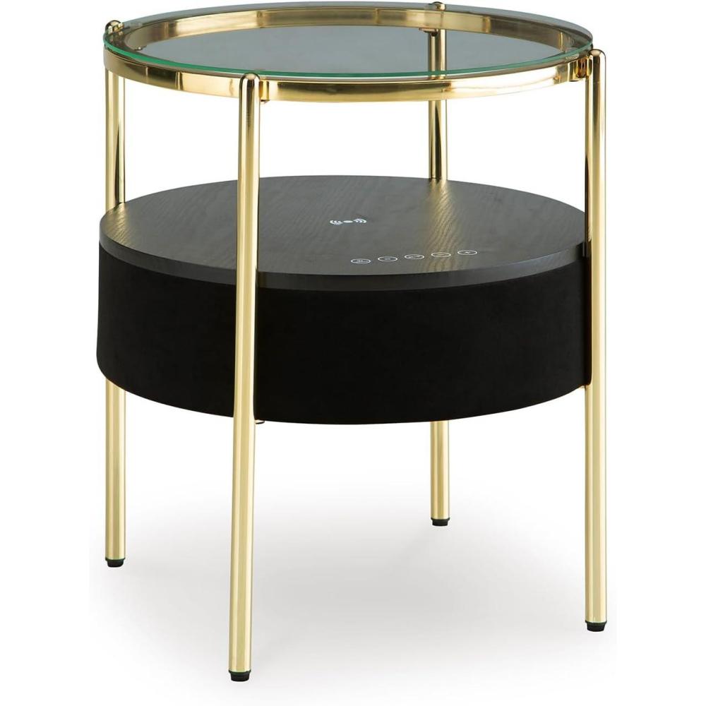 imageSignature Design by Ashley Nedman Contemporary Accent Table with Speaker Wireless Charging USB Port and Charging Station Clear amp Metallic