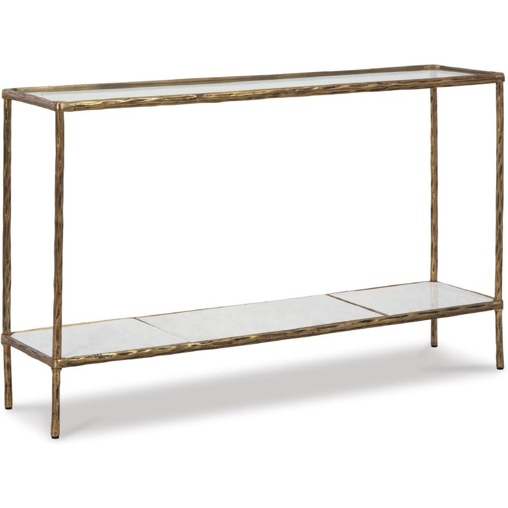imageSignature Design by Ashley Ryandale Console Sofa Table Glass Tabletop White Marble Lower Shelf Sand Casted Aluminum 52 W x 125 D x 3275 H Antique Brass Finish