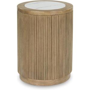 Signature Design by Ashley Camdill Round End Table, Scratch & Stain Resistant, Faux Marble Top, Hardwood Solids, 18.13″ W x 18.13″ D x 23.75″ H, Light Brown & White