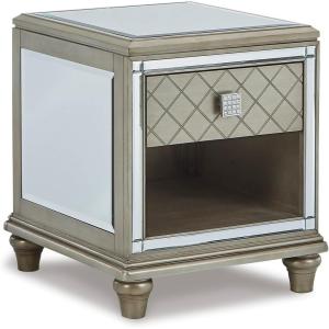 Signature Design by Ashley Chevanna Glam Beveled Mirrror Faux Crystal End Table, Silver