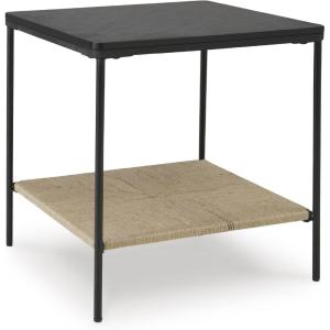 Signature Design by Ashley Minrich Eclectic Accent Table with Lower Shelf, Black & Light Brown