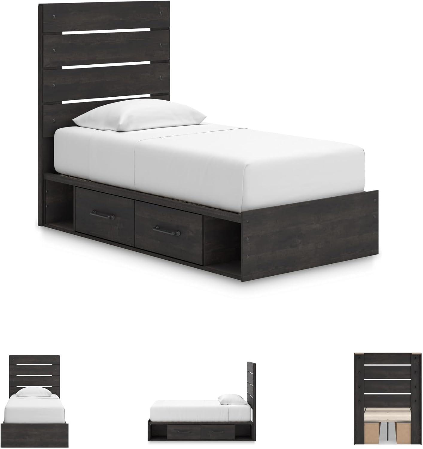imageSignature Design by Ashley Delmorta Rustic Panel Bed Foundation or Box Spring Needed Full GrayPanel Bed with Storage