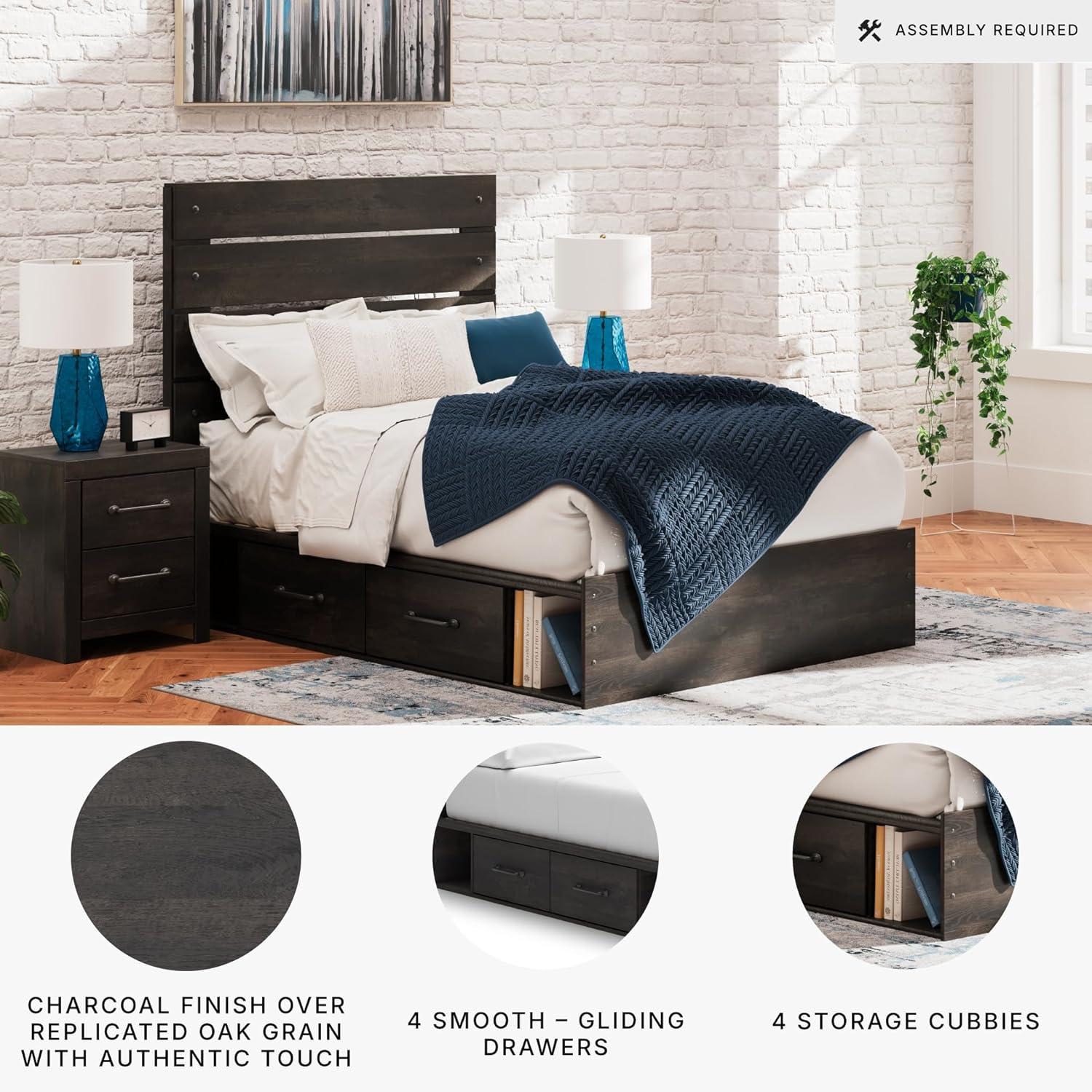imageSignature Design by Ashley Delmorta Rustic Panel Bed Foundation or Box Spring Needed Full GrayPanel Bed with Storage