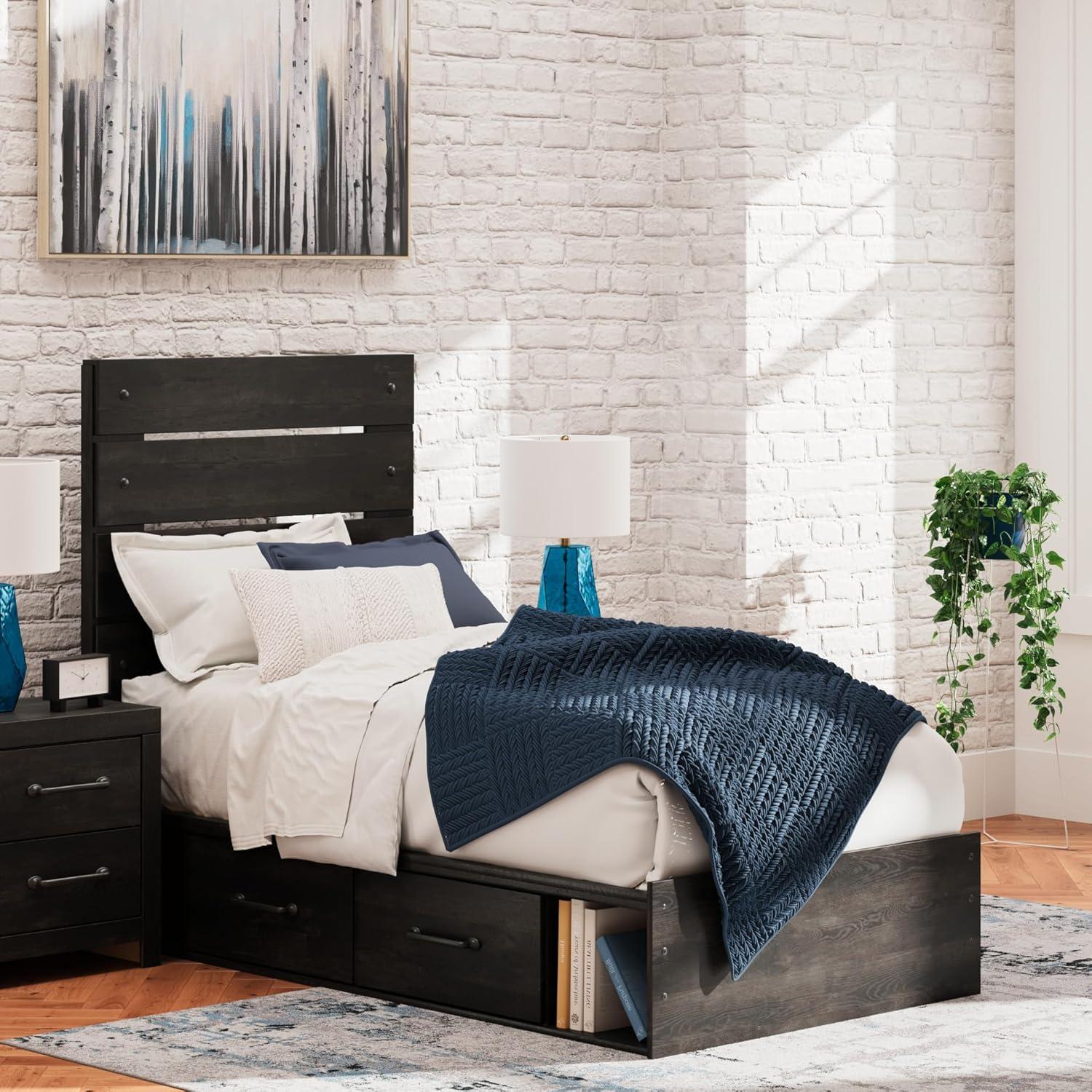 imageSignature Design by Ashley Delmorta Rustic Panel Bed Foundation or Box Spring Needed Full GrayPanel Bed with Storage